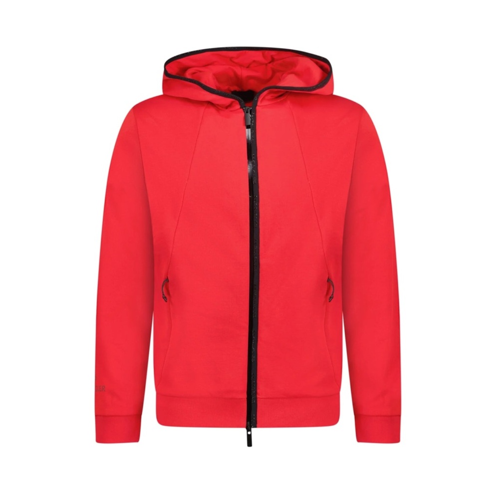 Moncler Logo Zip Up Hooded Sweatshirt Red